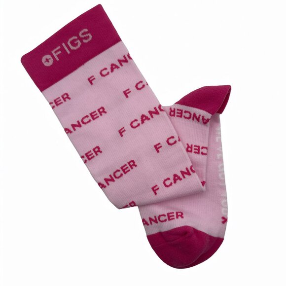 1 Pair FIGS Compression Pink 'F Cancer' Socks Size Medium - Picture 3 of 3